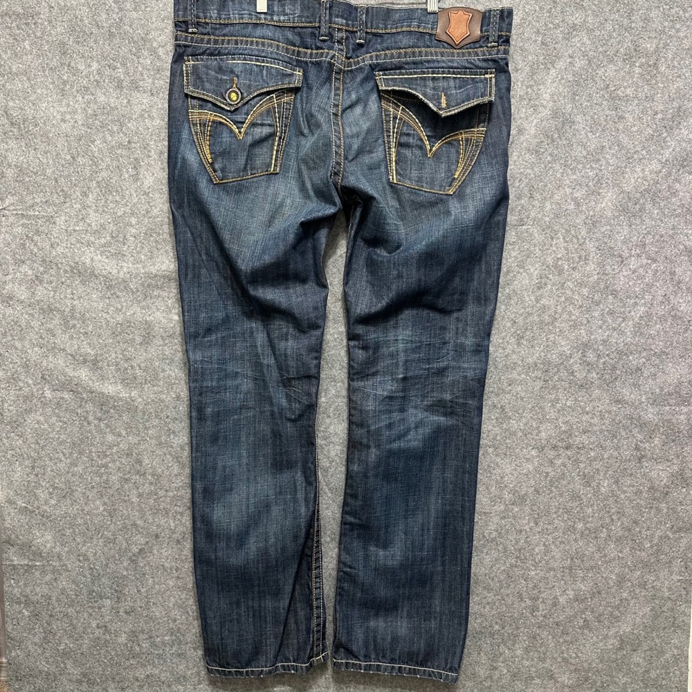 Monarchy Jeans Mens 40 Blue Denim Straight Leg Flap Pocket‎ Embroidered Casual